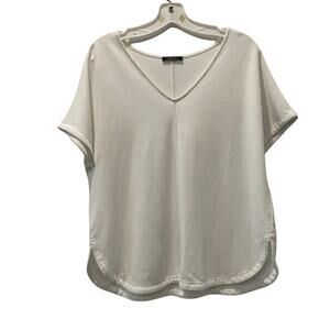 Parfois Top Womens Size M / L Relaxed Fit White Tee Casual V Neck Short Sleeve